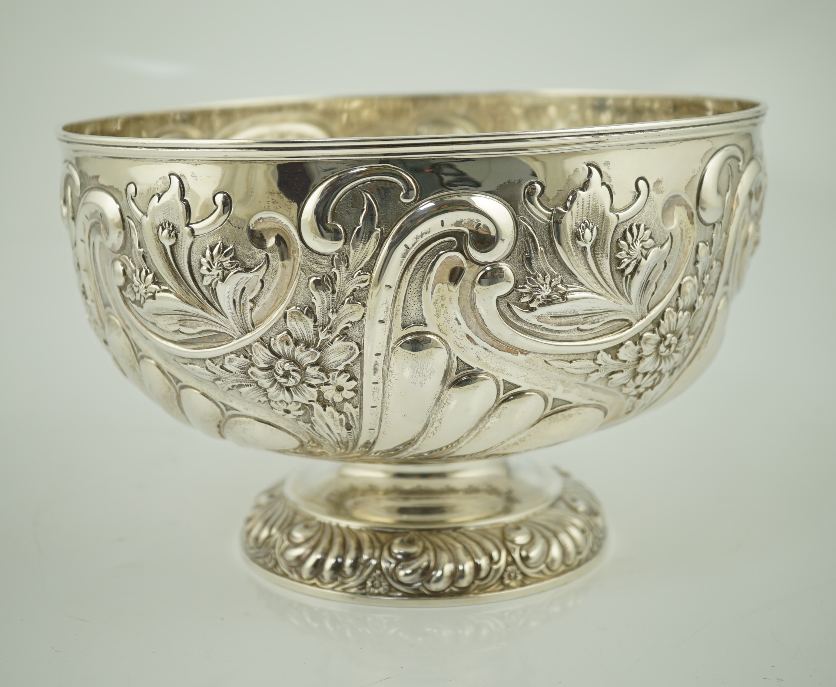 A late Victorian repousse silver rose bowl, by William Hutton & Sons